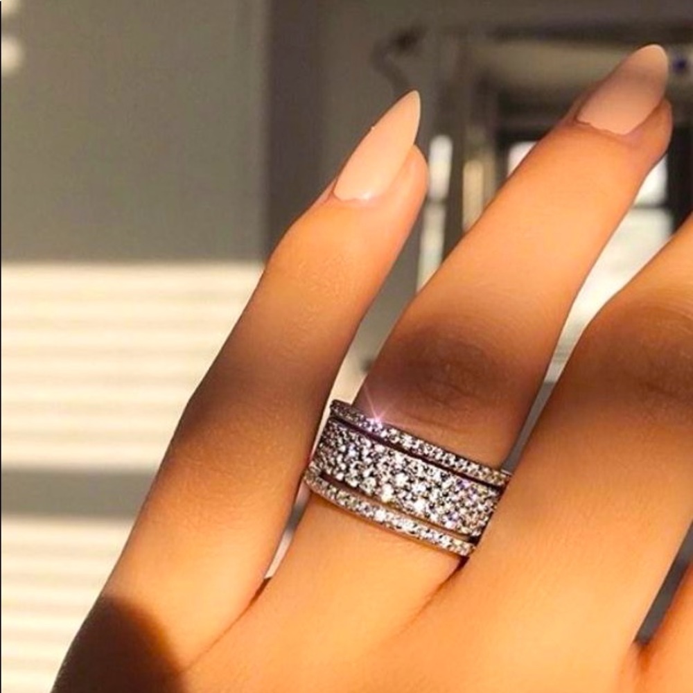 3 band white sapphire baguette ring